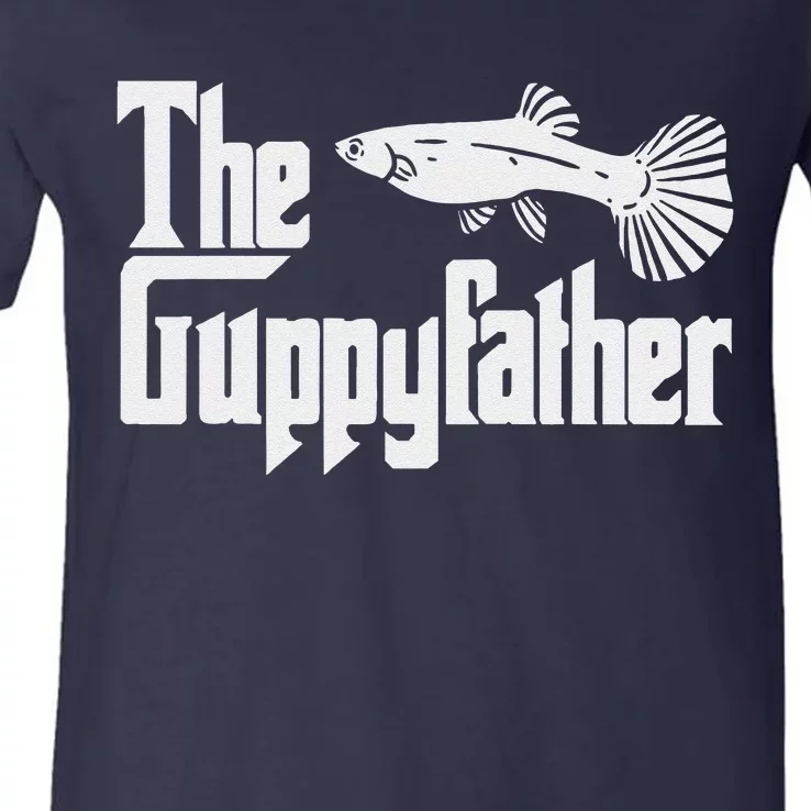 Funny Fathers Day The Guppyfather Fish Aquarium Pet Dad V-Neck T-Shirt