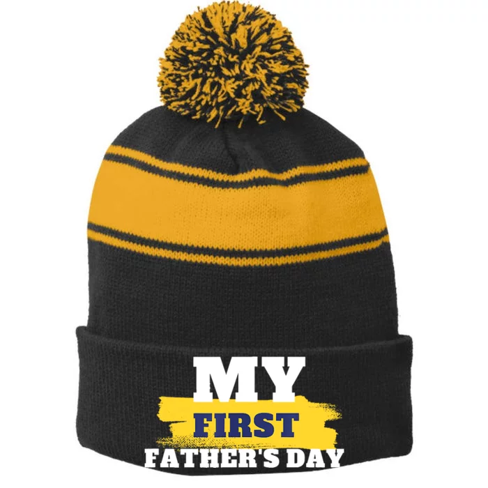 First Fathers Day Tee First Time Dad Father Gift Stripe Pom Pom Beanie