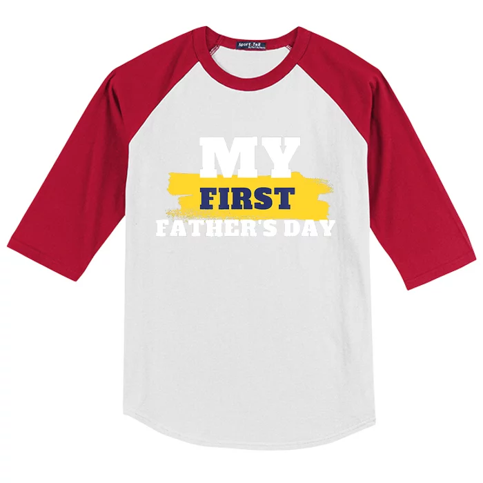 First Fathers Day Tee First Time Dad Father Gift Kids Colorblock Raglan Jersey