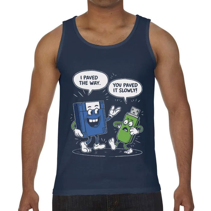 Funny Floppy Disk Vs. Usb Flash Drive Cartoon Design Comfort Colors® Tank Top