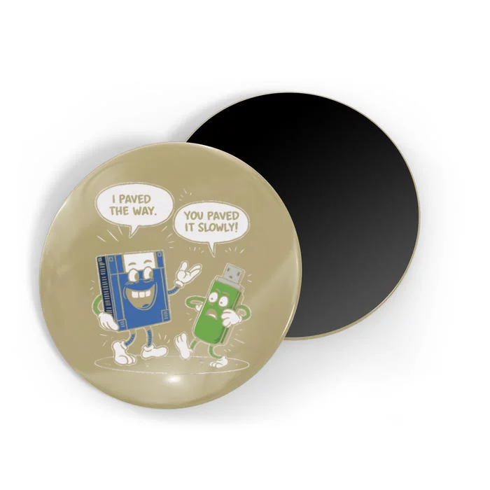 Funny Floppy Disk Vs. Usb Flash Drive Cartoon Design Magnet