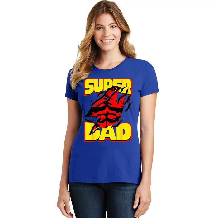 Funny Fatherss Day Dads Birthday Super Dad Hero For Dad Women's T-Shirt