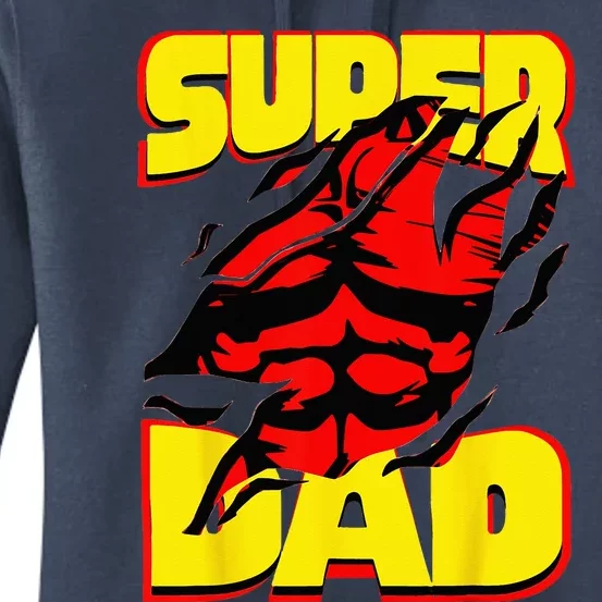 Funny Fatherss Day Dads Birthday Super Dad Hero For Dad Women's Pullover Hoodie