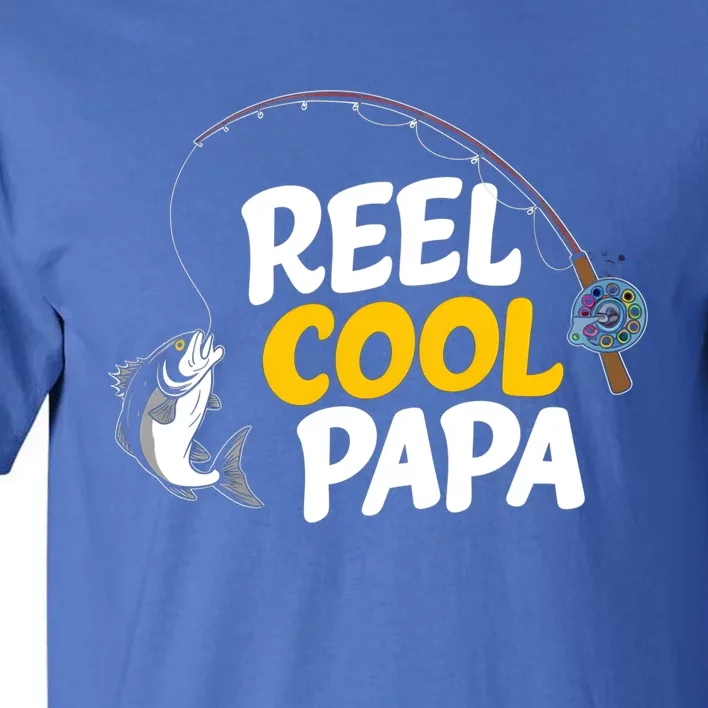 Funny FatherS Day Fish Reel Cool Fisher Papa Fishing Dad Funny Gift Tall T-Shirt