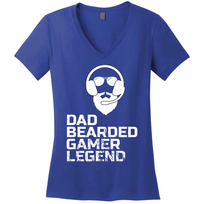 Funny Fathers Day Gaming Gift For Dad Bearded Dad Gamer Funny Gift Women's V-Neck T-Shirt