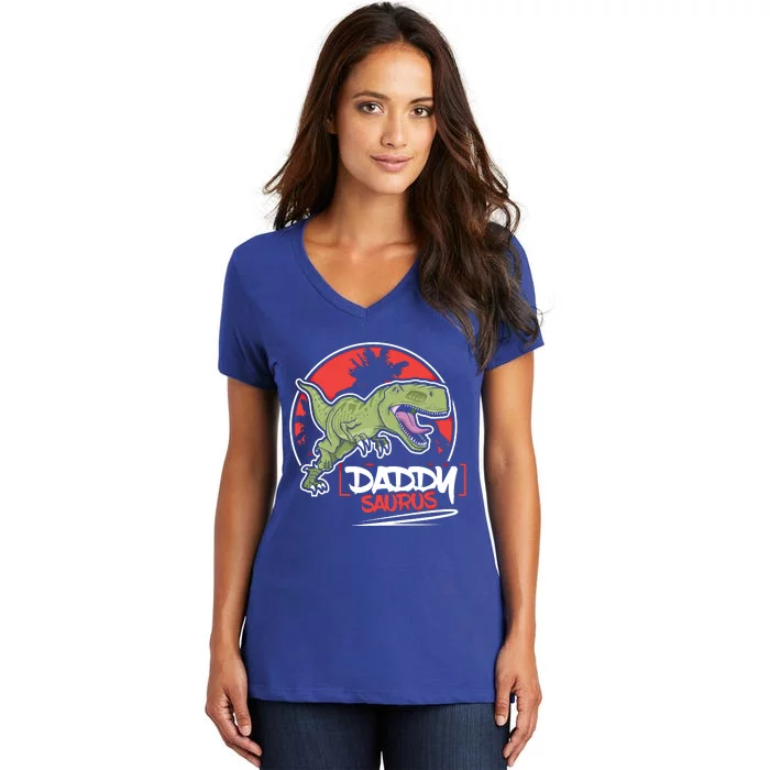 Funny Fathers Day Gift Idea Daddysaurus Rex Gift Women's V-Neck T-Shirt