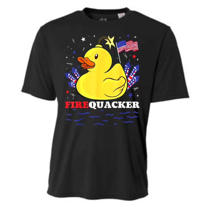 Funny Firecracker Duck 4th Of July Patriotic Day Usa Flag Gift Cooling Performance Crew T-Shirt