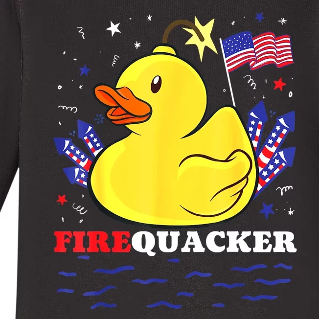 Funny Firecracker Duck 4th Of July Patriotic Day Usa Flag Gift Baby Long Sleeve Bodysuit