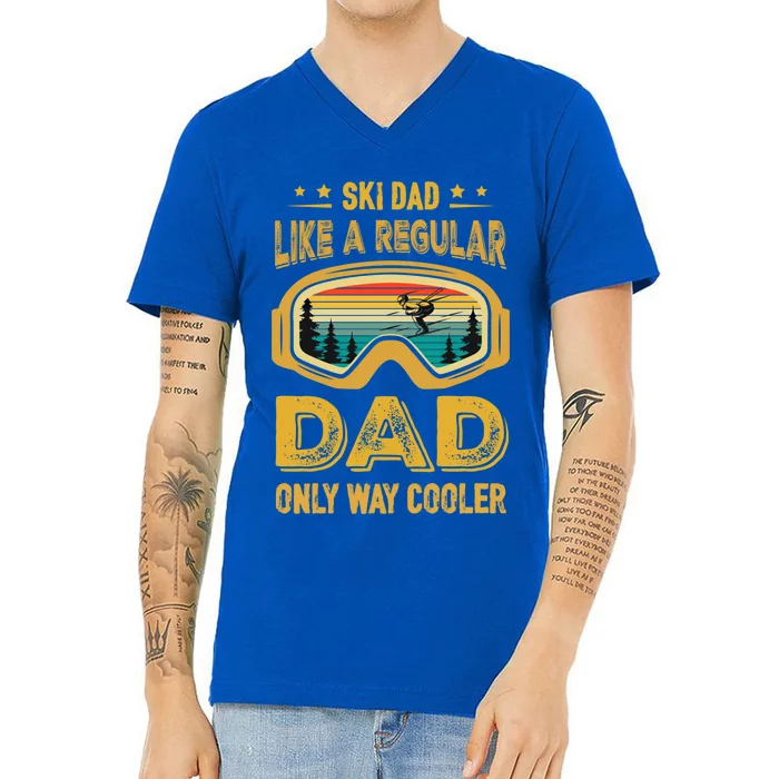 Funny Fathers Day Novelty For Cool Ski Dad Cute Gift V-Neck T-Shirt