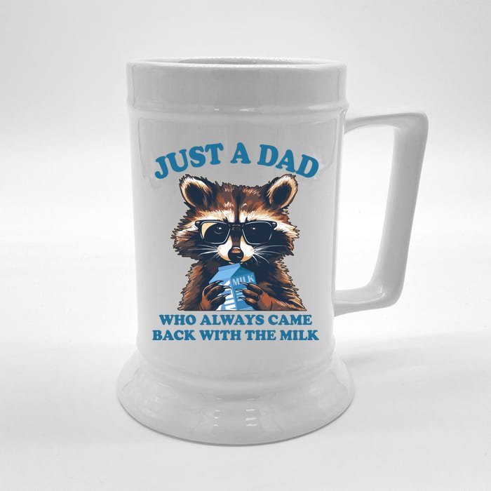 Funny Fathers Day Just A Dad Who Always Came Back With The Milk Raccoon Front & Back Beer Stein