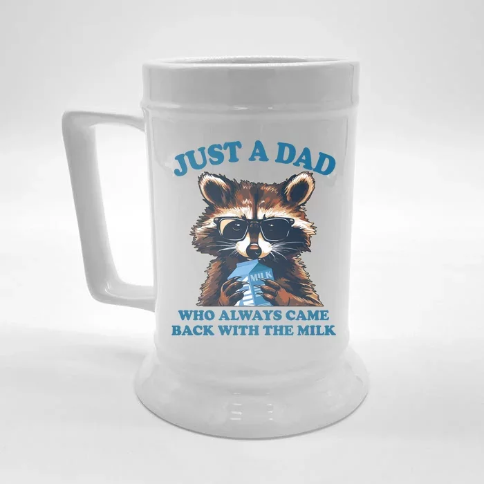 Funny Fathers Day Just A Dad Who Always Came Back With The Milk Raccoon Front & Back Beer Stein