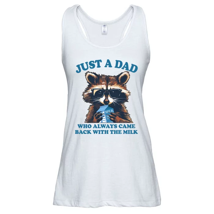 Funny Fathers Day Just A Dad Who Always Came Back With The Milk Raccoon Ladies Essential Flowy Tank