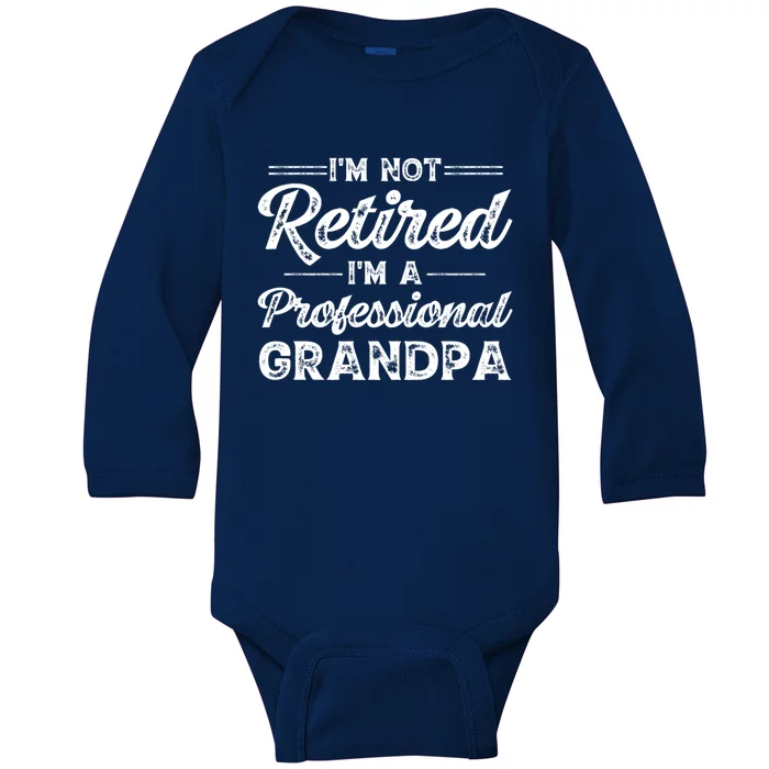 Funny Fathers Day Retired Grandpa Great Gift Baby Long Sleeve Bodysuit