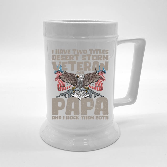 Funny Fathers Day Tee I Have Two Titles Veteran And Papa Gift Front & Back Beer Stein