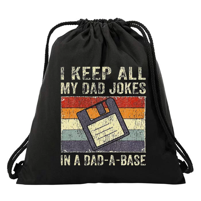 Funny Father's Day Daddy Jokes in Dadabase Vintage Retro Drawstring Bag