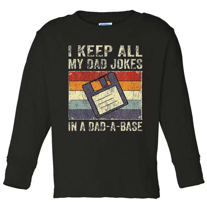 Funny Father's Day Daddy Jokes in Dadabase Vintage Retro Toddler Long Sleeve Shirt