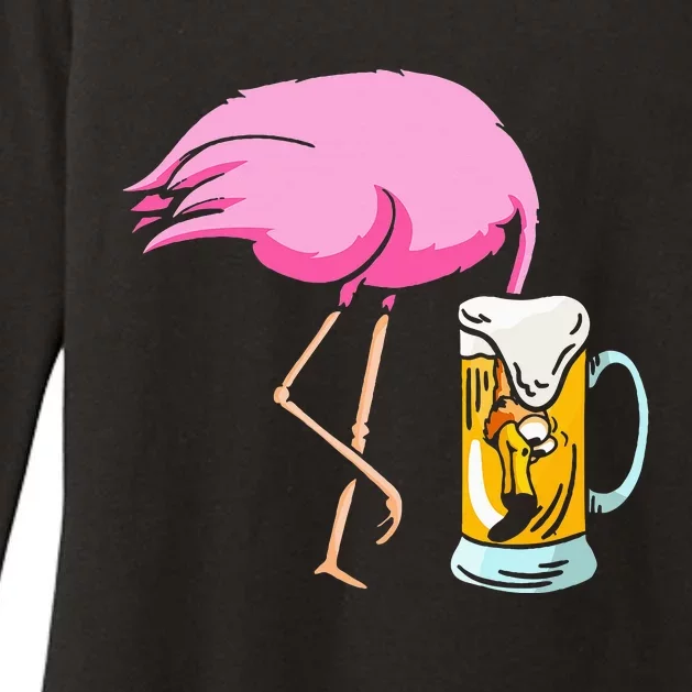 Funny Flamingo Drinking Beer Party Beer Drinker Womens CVC Long Sleeve Shirt