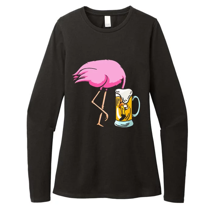 Funny Flamingo Drinking Beer Party Beer Drinker Womens CVC Long Sleeve Shirt