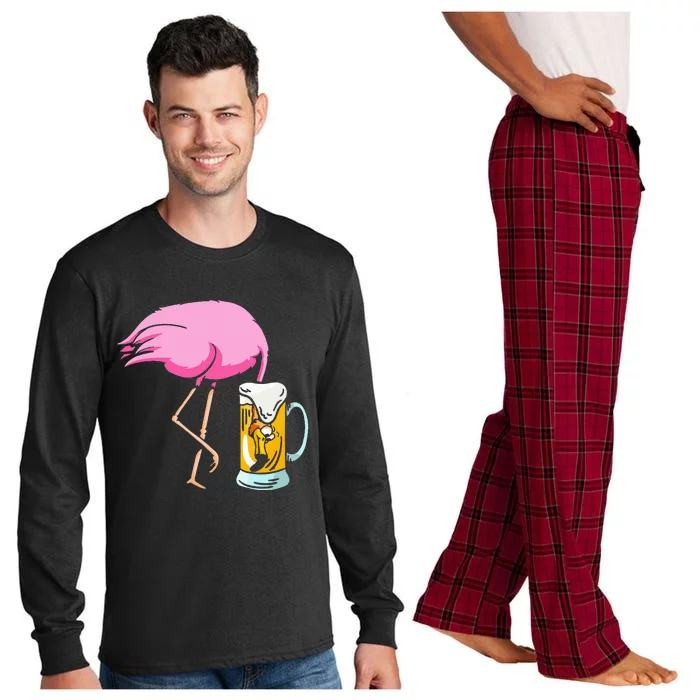 Funny Flamingo Drinking Beer Party Beer Drinker Long Sleeve Pajama Set