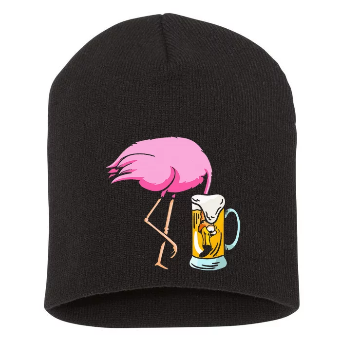 Funny Flamingo Drinking Beer Party Beer Drinker Short Acrylic Beanie