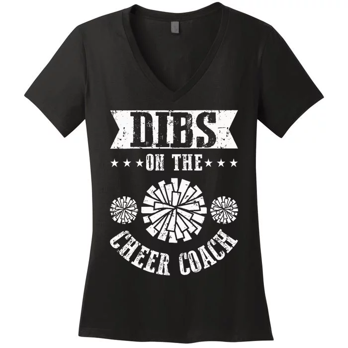 Funny Football Dibs On The Cheer Coach Pom Poms Women's V-Neck T-Shirt