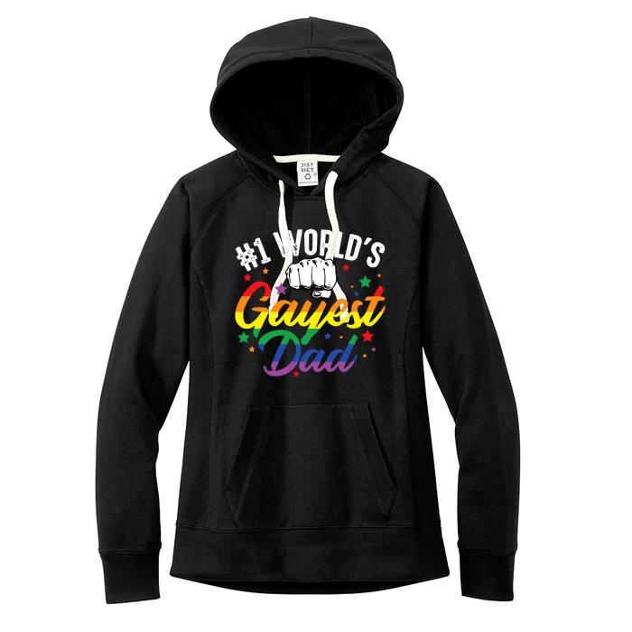 Funny Father's Day #1 World's Gayest Dad LGBT Pride Women's Fleece Hoodie