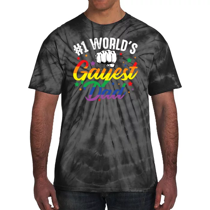 Funny Father's Day #1 World's Gayest Dad LGBT Pride Tie-Dye T-Shirt