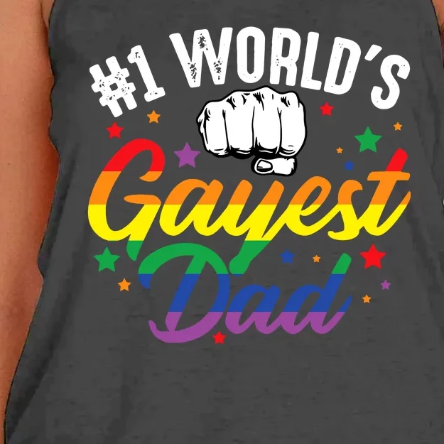 Funny Father's Day #1 World's Gayest Dad LGBT Pride Women's Knotted Racerback Tank