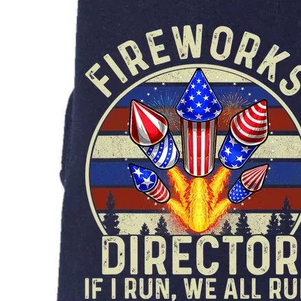 Funny Fireworks Director I Run You Run 4th Of July Vintage Doggie 3-End Fleece Hoodie