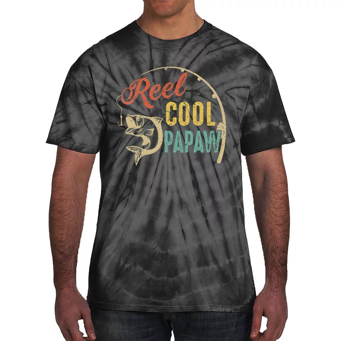 Funny Fathers Day Vintage Fishing Reel Cool Papaw Tie-Dye T-Shirt