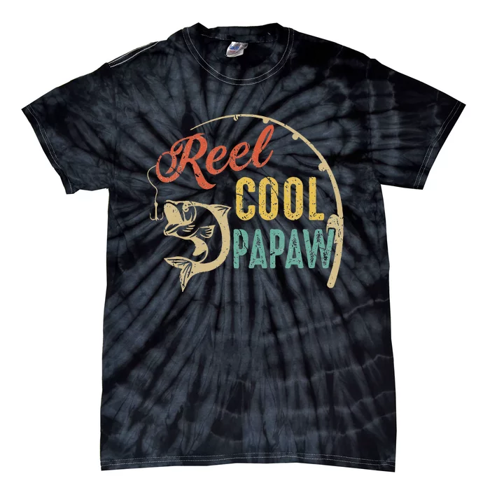 Funny Fathers Day Vintage Fishing Reel Cool Papaw Tie-Dye T-Shirt