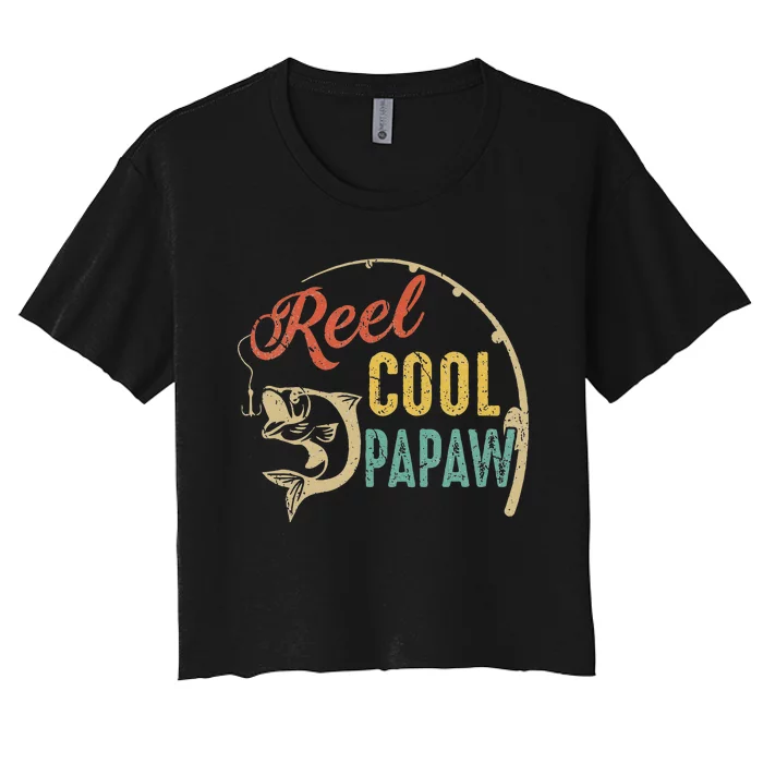 Funny Fathers Day Vintage Fishing Reel Cool Papaw Women's Crop Top Tee