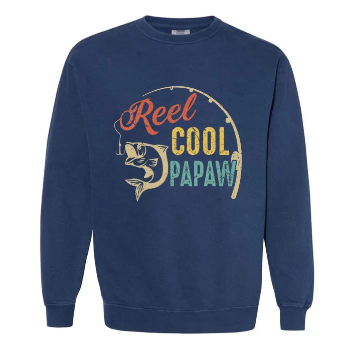 Funny Fathers Day Vintage Fishing Reel Cool Papaw Garment-Dyed Sweatshirt