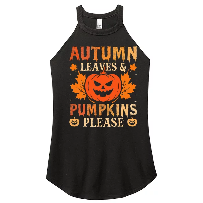 Festive Fall Decor Autumn Leaves and Pumpkin Halloween Women’s Perfect Tri Rocker Tank