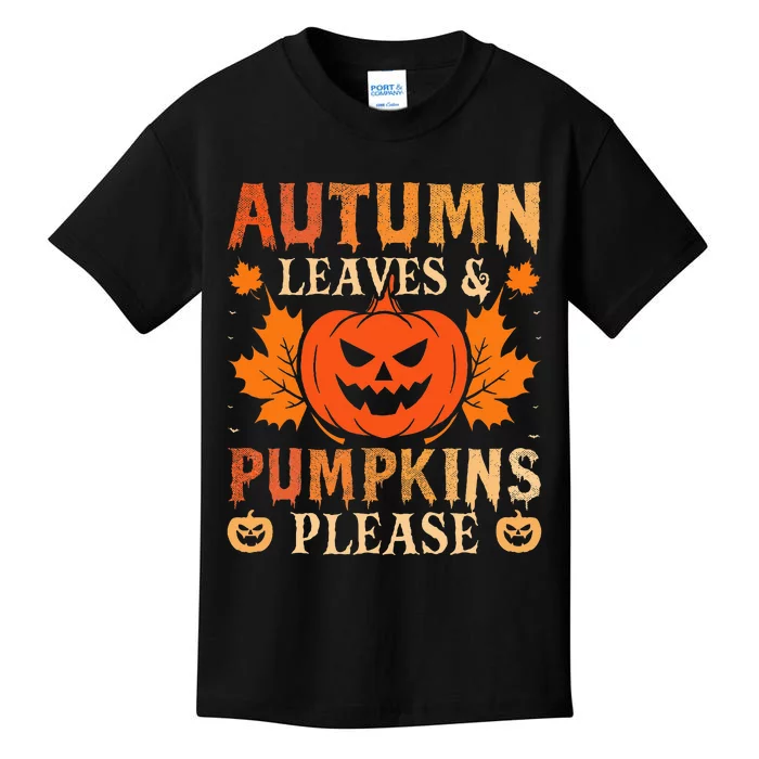 Festive Fall Decor Autumn Leaves and Pumpkin Halloween Kids T-Shirt