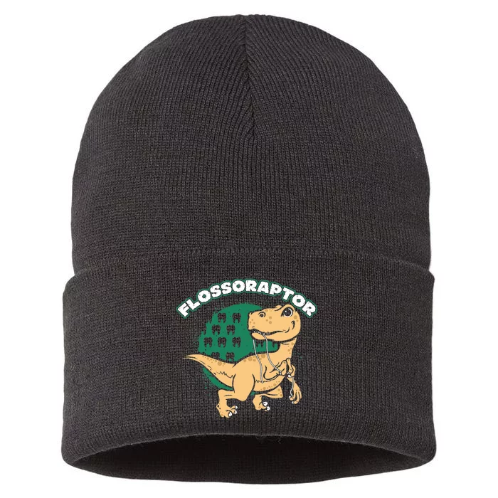 Flossoraptor Funny Dental Graphic Sustainable Knit Beanie