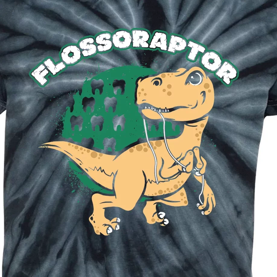 Flossoraptor Funny Dental Graphic Kids Tie-Dye T-Shirt