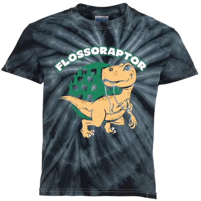 Flossoraptor Funny Dental Graphic Kids Tie-Dye T-Shirt