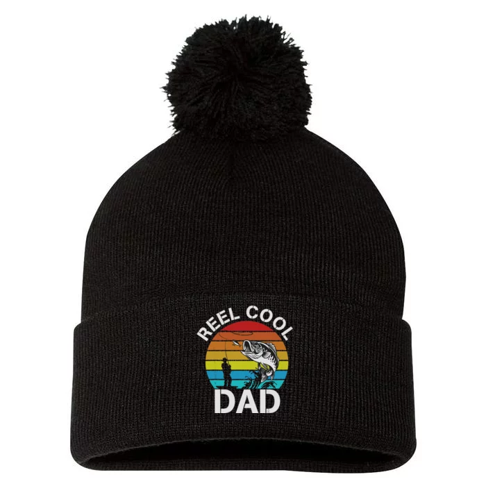 Funny Fishing Dad Funny Reel Cool Fish Fisherman Pom Pom 12in Knit Beanie