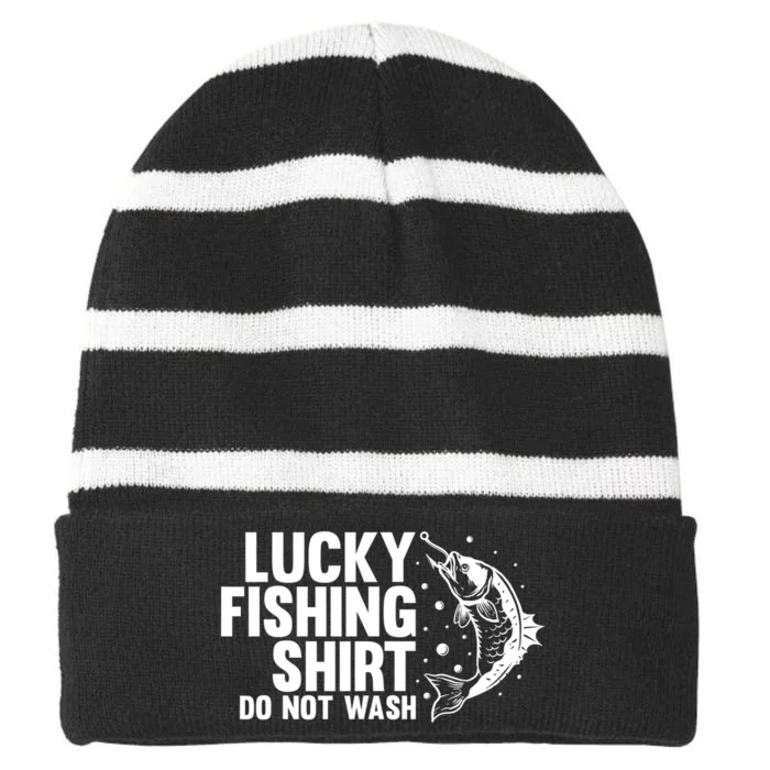 Funny Fishing Design Fisherman Fishing Striped Beanie with Solid Band