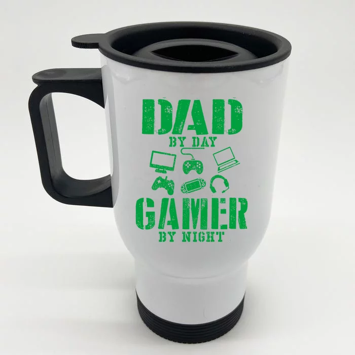 Funny Fathers Day Dad By Day Gamer By Night Video Game Gift Front & Back Stainless Steel Travel Mug