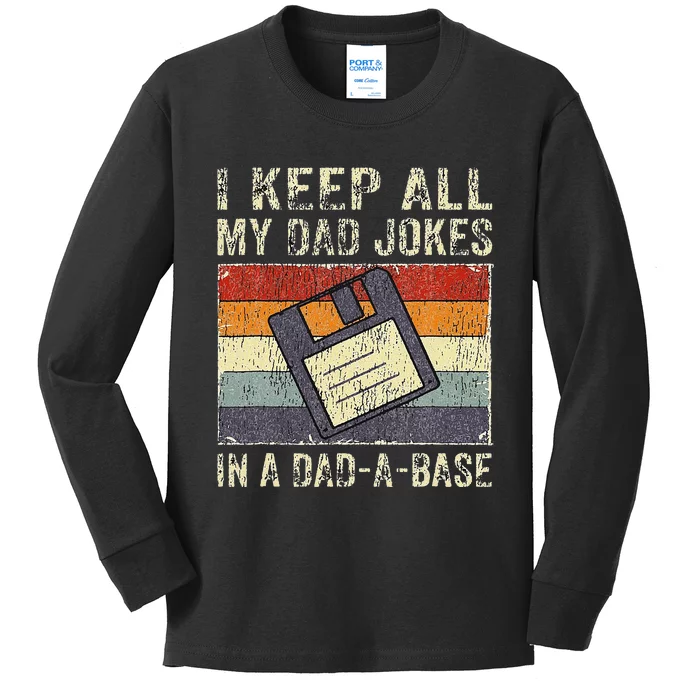 Funny Father's Day Daddy Jokes in Dadabase Vintage Retro Kids Long Sleeve Shirt