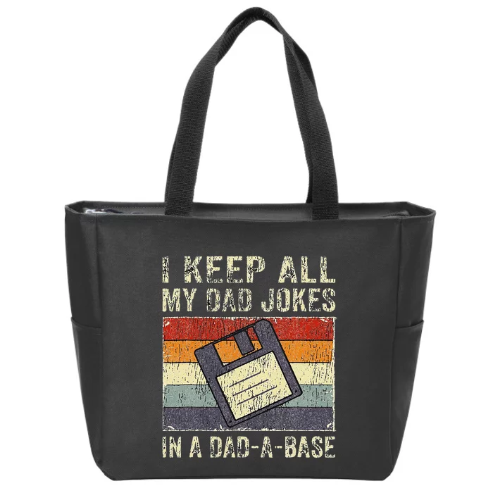 Funny Father's Day Daddy Jokes in Dadabase Vintage Retro Zip Tote Bag