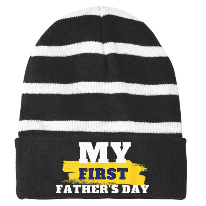 First Father's Day Tee First Time Dad Father Gift Striped Beanie with Solid Band