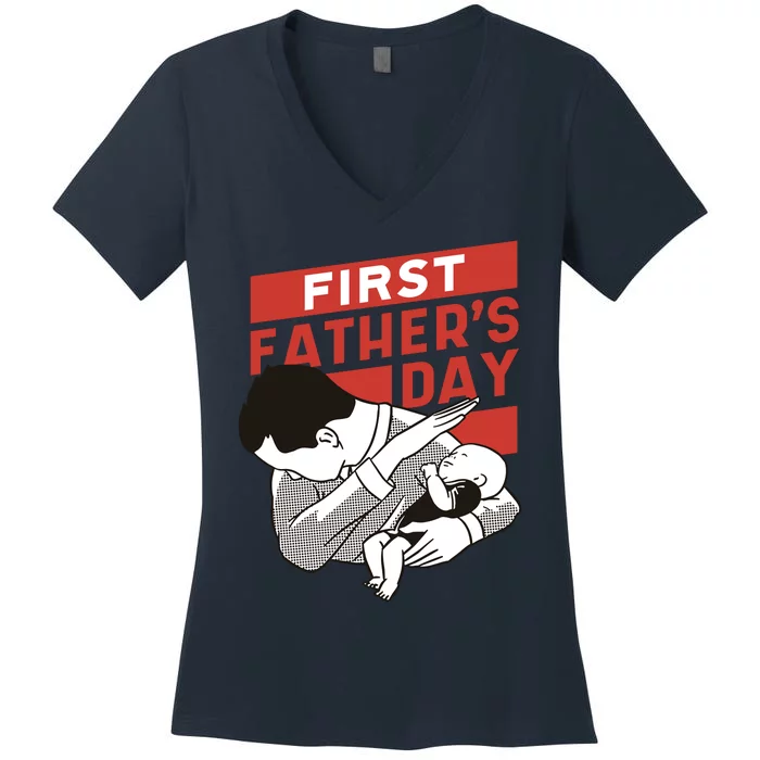 First Father's Day Dab Women's V-Neck T-Shirt