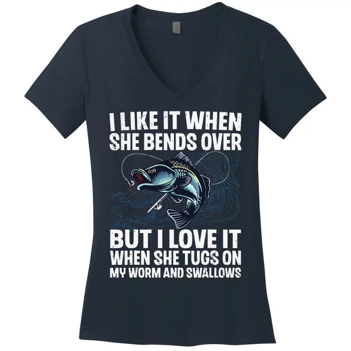 Funny Fishing Design For Women Fishing Fish Fisherman Women's V-Neck T-Shirt