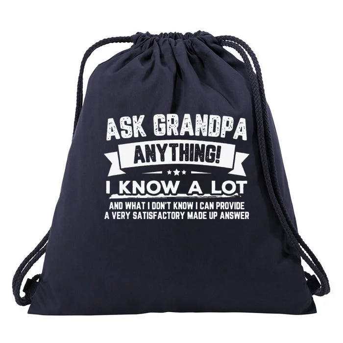 Funny Fathers Day Gift 60th Ask Grandpa Anything Drawstring Bag