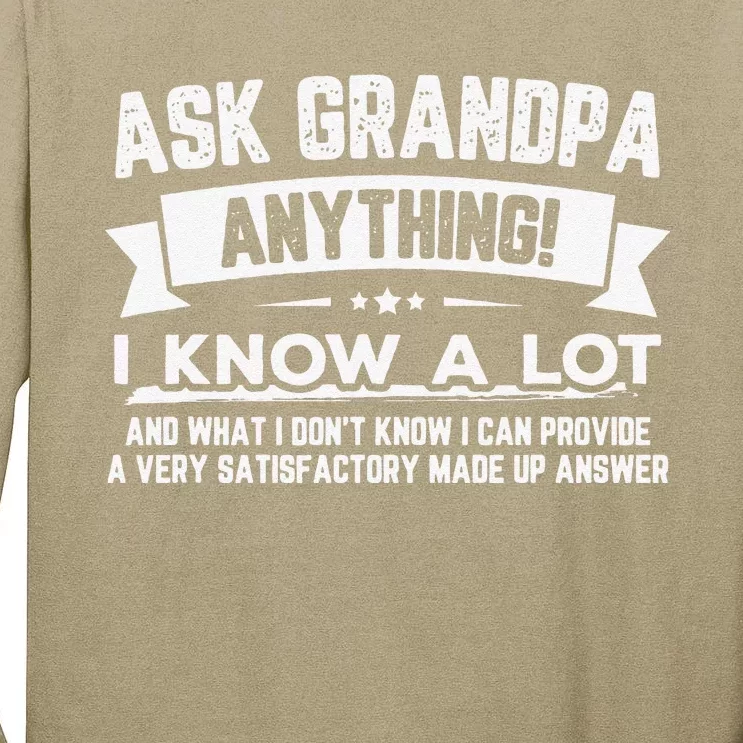 Funny Fathers Day Gift 60th Ask Grandpa Anything Tall Long Sleeve T-Shirt