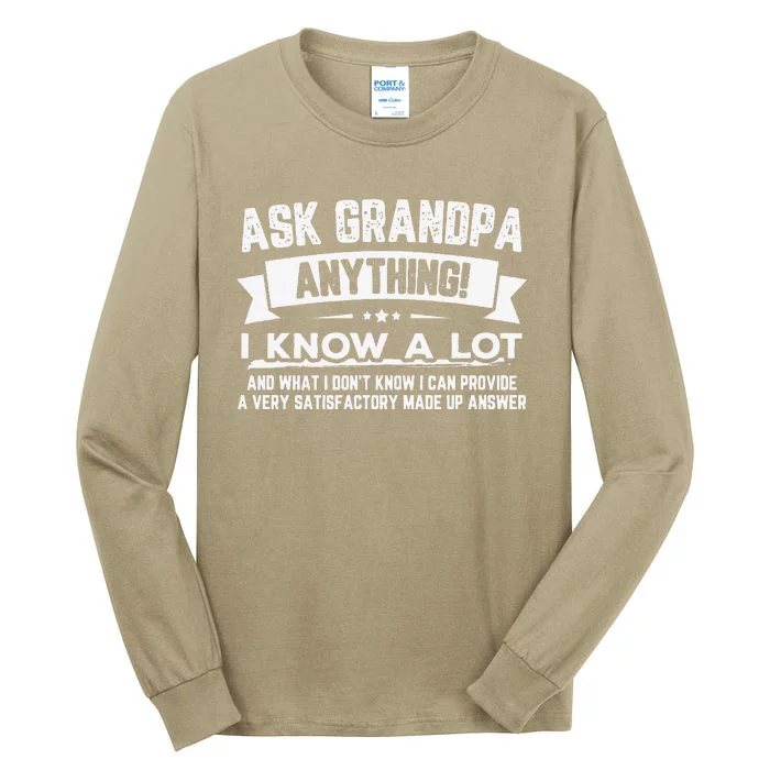 Funny Fathers Day Gift 60th Ask Grandpa Anything Tall Long Sleeve T-Shirt