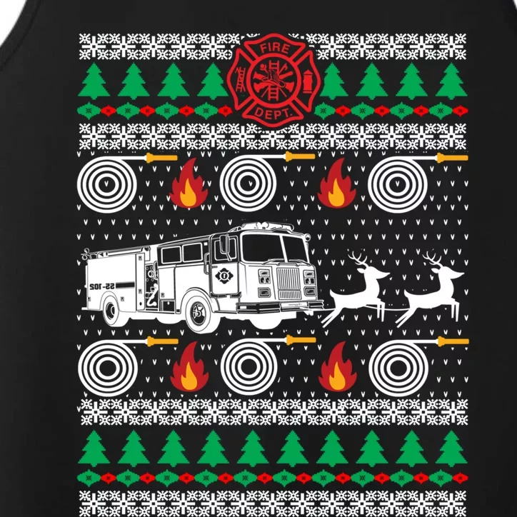 Firefighter Fire Dept Ugly Christmas Funny Xmas Pajama Funny Gift Performance Tank